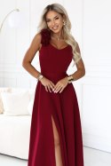 643-9 Elegancka wieczorowa suknia maxi z rozcięciem i różami - bordowa