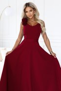643-9 Elegancka wieczorowa suknia maxi z rozcięciem i różami - bordowa