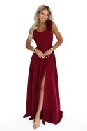643-9 Elegancka wieczorowa suknia maxi z rozcięciem i różami - bordowa
