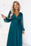 684-2 NERISSA elegancka tiulowa sukienka maxi z kopertowym dekoltem - zieleń morska