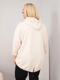 Bluza damska Plus Size wiskozowa z kapturem i ozdobnymi paskami beżowa