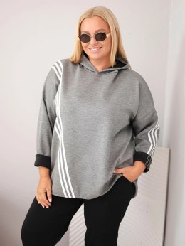 Bluza damska Plus Size wiskozowa z kapturem i ozdobnymi paskami ciemno szara