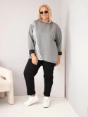 Bluza damska Plus Size wiskozowa z kapturem i ozdobnymi paskami ciemno szara
