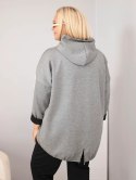 Bluza damska Plus Size wiskozowa z kapturem i ozdobnymi paskami ciemno szara