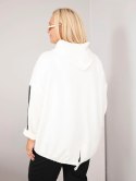 Bluza damska Plus Size wiskozowa z kapturem i ozdobnymi paskami ecru