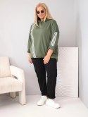 Bluza damska Plus Size wiskozowa z kapturem i ozdobnymi paskami khaki