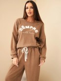 Komplet damski sztruksowy z bluzą i spodniami jogger camelowy