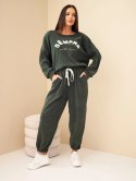Komplet damski sztruksowy z bluzą i spodniami jogger khaki