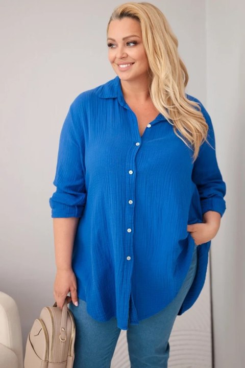Koszula bawełniana muślinowa Plus Size chabrowa