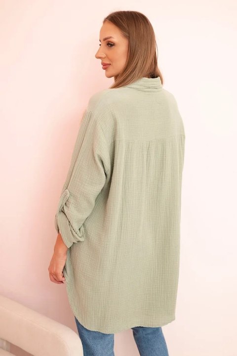 Koszula bawełniana muślinowa oversize jasne khaki
