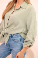 Koszula bawełniana muślinowa oversize jasne khaki