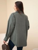Koszula damska z bawełny sztruksowa oversize z kieszeniami i długim rękawem khaki