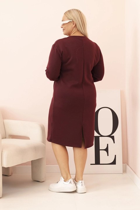 Sukienka damska Plus Size masełkowa z dekoltem V i rękawem bordowa