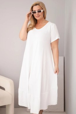 Sukienka damska plus size z krótkim rękawem i falbaną z lekkiej wiskozy biała