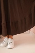 Sukienka damska plus size z krótkim rękawem i falbaną z lekkiej wiskozy brązowa