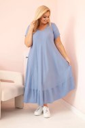 Sukienka damska plus size z krótkim rękawem i falbaną z lekkiej wiskozy jeansowa