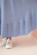 Sukienka damska plus size z krótkim rękawem i falbaną z lekkiej wiskozy jeansowa