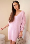 Sukienka swetrowa damska Plus Size wełniana z dekoltem V jasno różowa