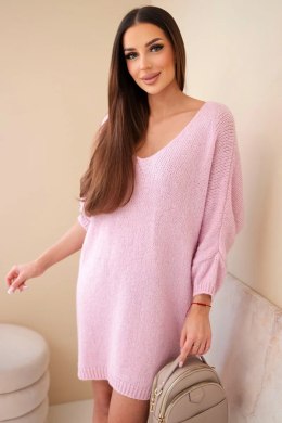 Sukienka swetrowa damska Plus Size wełniana z dekoltem V jasno różowa