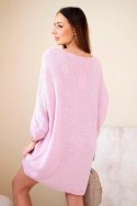 Sukienka swetrowa damska Plus Size wełniana z dekoltem V jasno różowa