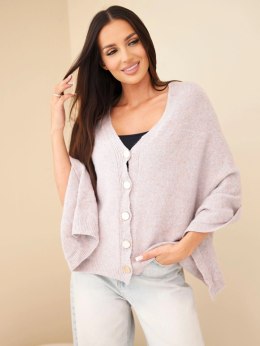 Sweter damski ponczo z baby alpaki z guzikami beżowy melanż