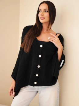 Sweter damski ponczo z baby alpaki z guzikami czarny