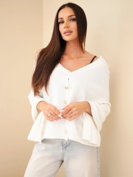 Sweter damski ponczo z baby alpaki z guzikami ecru