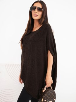 Sweter damski ponczo z moherem asymetryczny z szerokim dekoltem brązowy