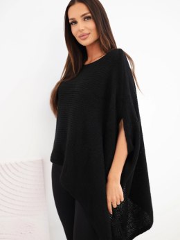 Sweter damski ponczo z moherem asymetryczny z szerokim dekoltem czarny