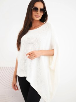 Sweter damski ponczo z moherem asymetryczny z szerokim dekoltem ecru