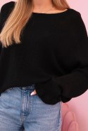 Sweter damska z moheru z marszczonymi rękawami i wycięciem na plecach czarny
