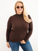 Sweter damski Plus Size z wiskozy z golfem ciemny brązowy