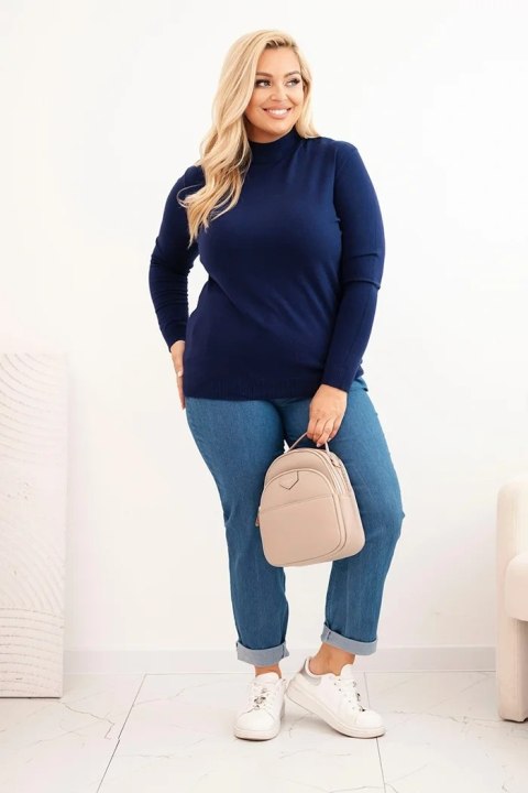 Sweter damski Plus Size z wiskozy z golfem granatowy