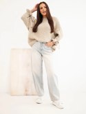 Sweter damski oversize z wiązaniami przy rękawach ciemny beżowy
