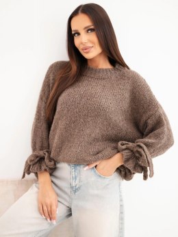 Sweter damski oversize z wiązaniami przy rękawach fango