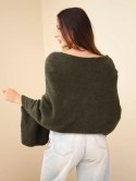 Sweter damski ponczo z baby alpaki z guzikami khaki
