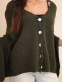 Sweter damski ponczo z baby alpaki z guzikami khaki