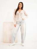 Sweter damski w 80% z moheru ażurowy zapinany na guziki ecru