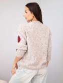 Sweter damski w kolorowe grochy z okrągłym dekoltem beżowy melanż