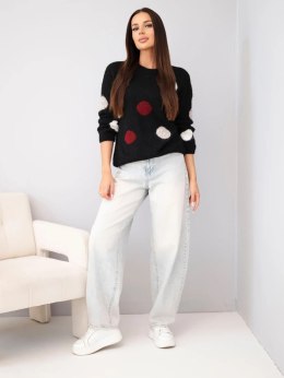 Sweter damski w kolorowe grochy z okrągłym dekoltem czarny