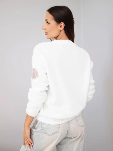 Sweter damski w kolorowe grochy z okrągłym dekoltem ecru