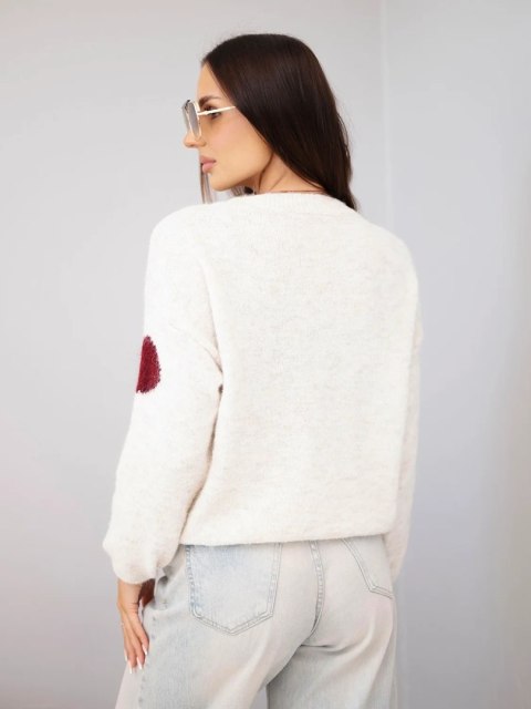 Sweter damski w kolorowe grochy z okrągłym dekoltem jasny beżowy