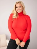 Sweter damski wiskozowy Plus Size z golfem o klasycznym kroju czerwony