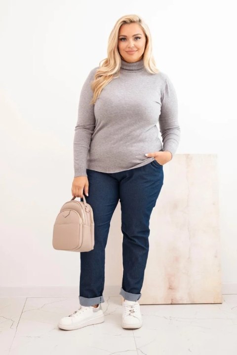 Sweter damski wiskozowy Plus Size z golfem o klasycznym kroju szary