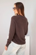 Sweter damski z baby alpaki z długim rękawem i okrągłym dekoltem brązowy