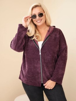 Bluza damska Plus Size sztruksowa z kapturem i zamkiem oversize ciemno fioletowa