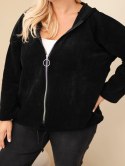 Bluza damska Plus Size sztruksowa z kapturem i zamkiem oversize czarna
