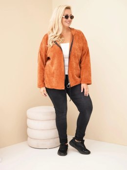 Bluza damska Plus Size sztruksowa z kapturem i zamkiem oversize ruda