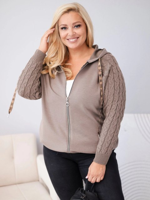 Bluza damska bawełniana Plus Size z dzianinowymi rękawami i kapturem fango