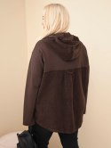 Bluza damska bawełniana Plus Size z kapturem i guzikami brązowa